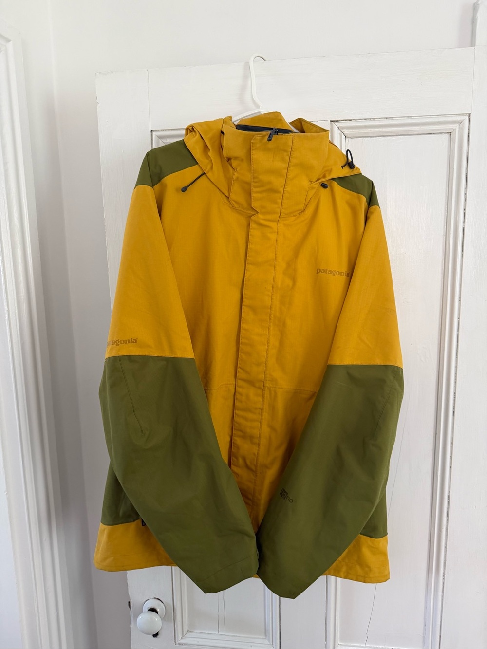 Patagonia Yellow and Olive Green Waterproof Hooded Shell